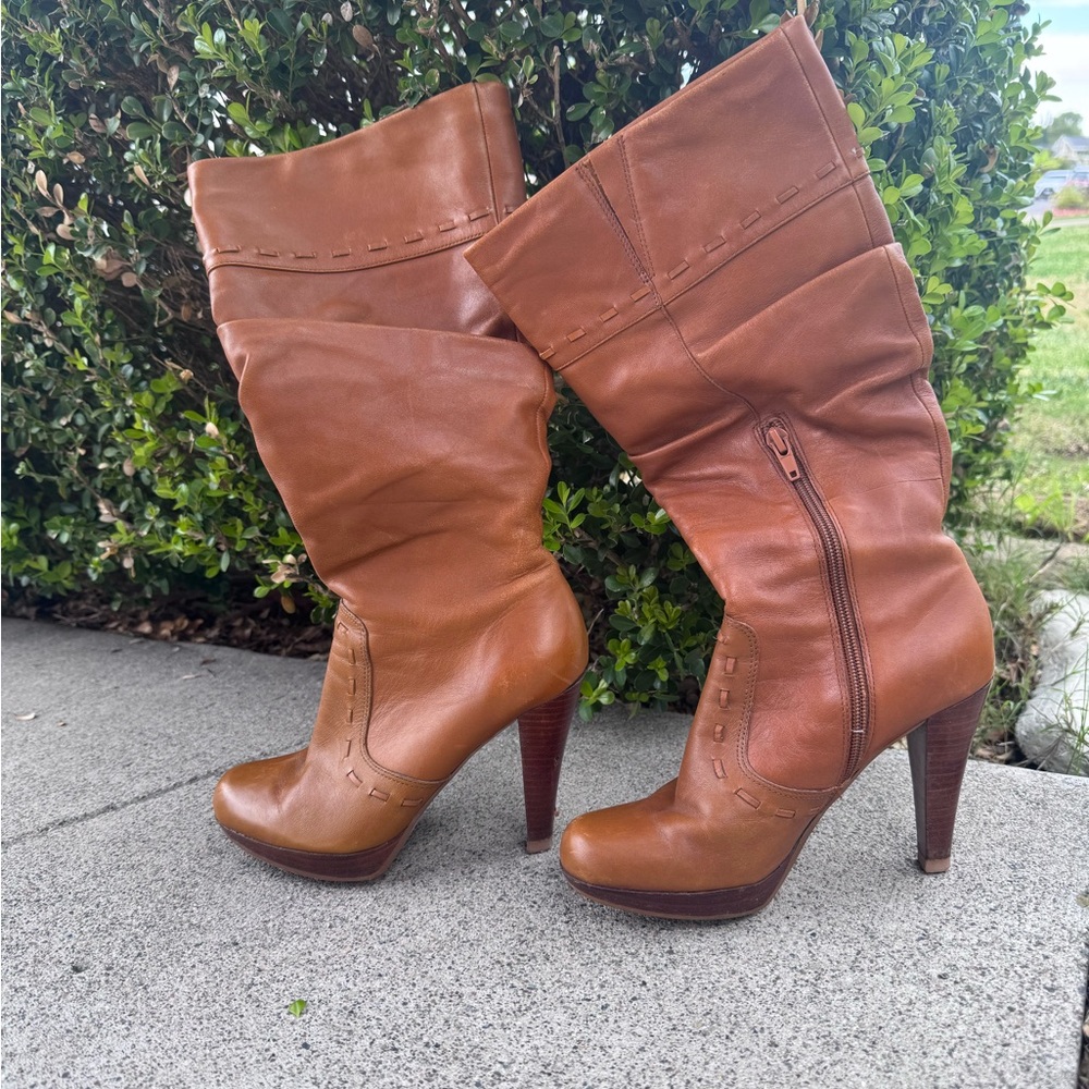 Stylish Tan Leather Knee-High Boots